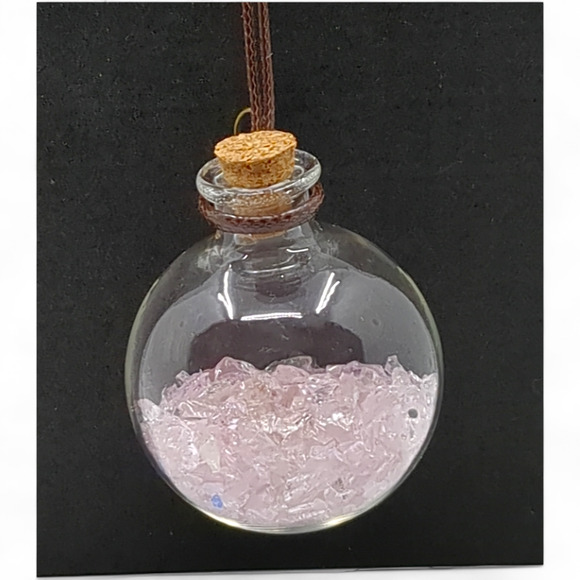 Pink Glass Shard Globe Car Charm Suncatcher Wish Bottle Handmade J2433 - Picture 3 of 4